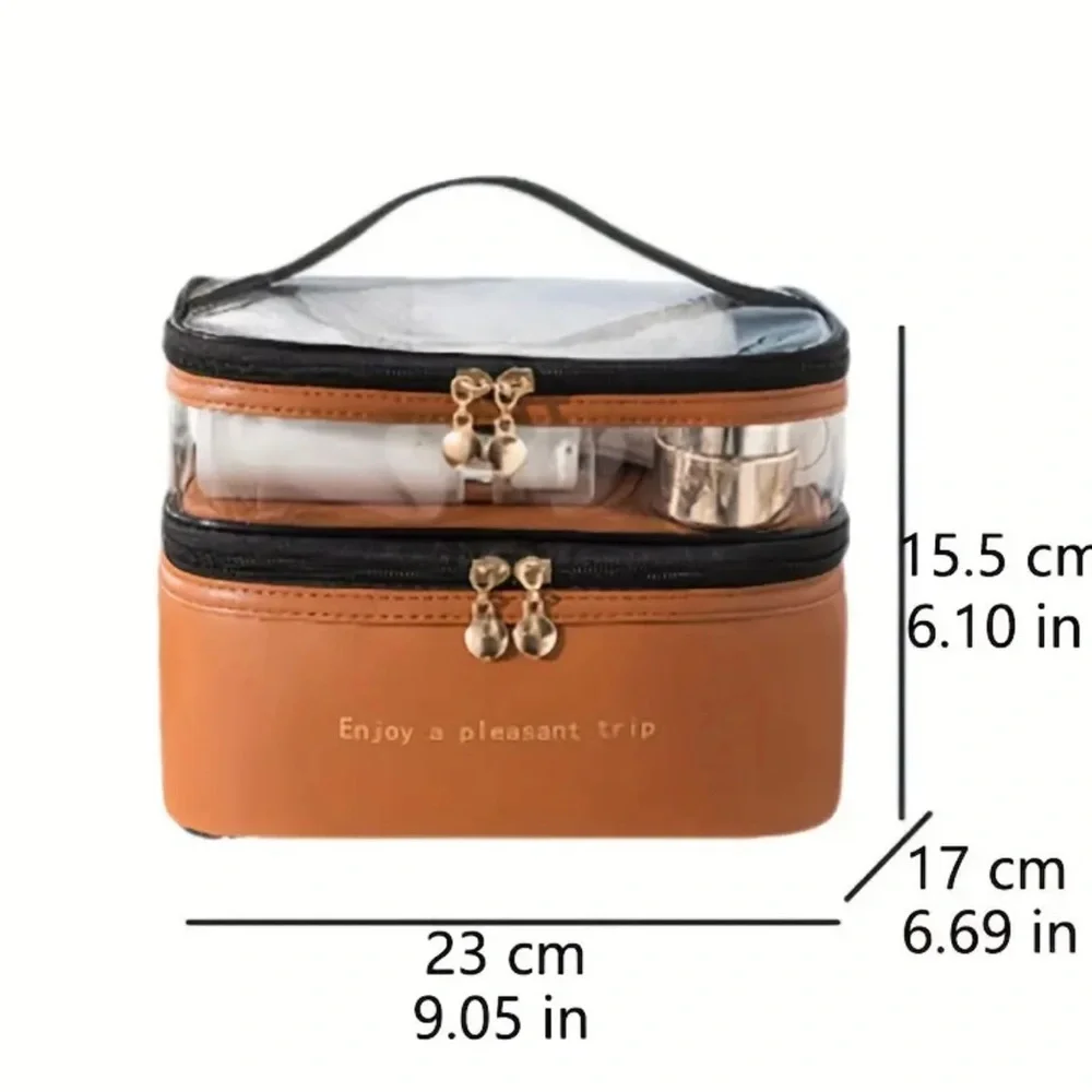 Double-Layer Cosmetic Bag with Large Capacity for Travel and Toiletries